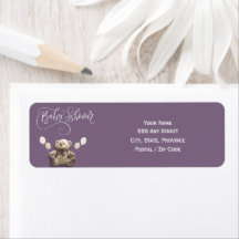 Cute Baby Bear with Balloons Purple White
