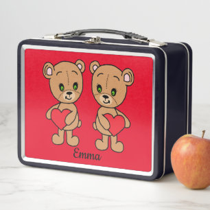Cute baby bear with hearts metal lunch box