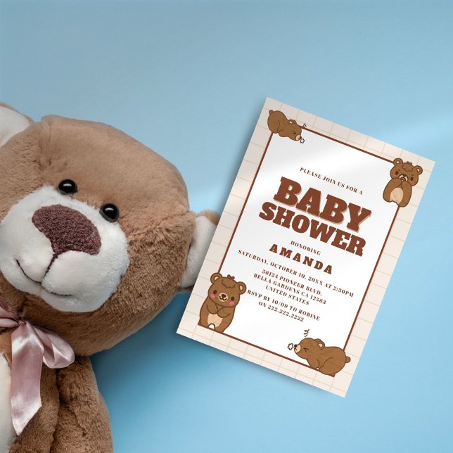 Cute Baby Bears – Brown Neutral Baby Shower Invitation (Creator Uploaded)