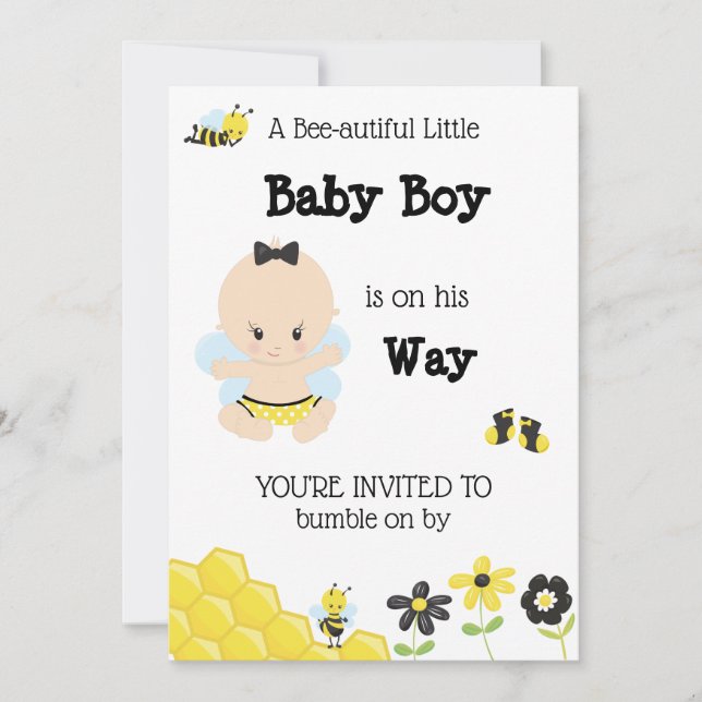 *~* Cute Baby Bee Baby BOY Shower Invitation (Front)