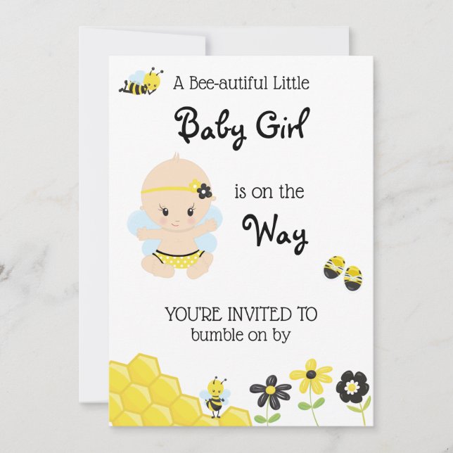 *~* Cute Baby Bee Baby Girl Shower Invitation (Front)