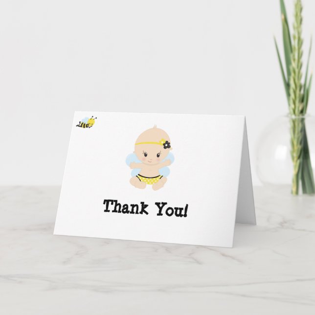 *~* Cute Baby Bee Girl Baby Shower Thank You Card (Front)