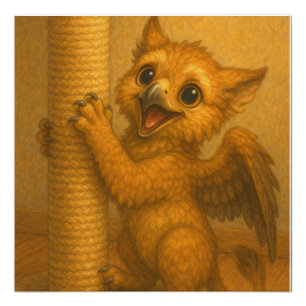 Cute baby big eye gryphon scratching post fantasy poster