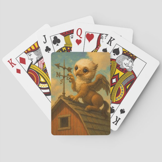 Cute baby big eye hippogriff funny fantasy art playing cards (Back)