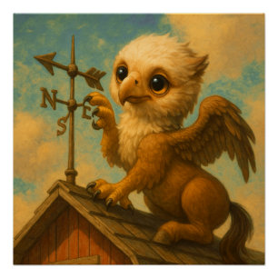 Cute baby big eye hippogriff funny fantasy art poster