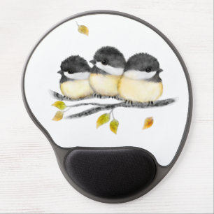 Cute Baby Bird 3 Chickadees on Tree Branch Gel Mouse Mat
