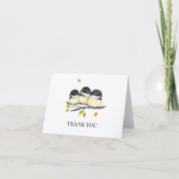 Cute Baby Bird 3 Chickadees on Tree Branch