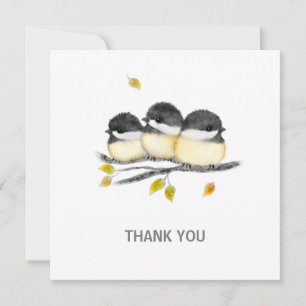 Cute Baby Bird 3 Chickadees on Tree Branch Thank You Card