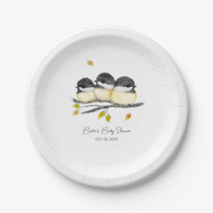 Cute Baby Bird Chickadees Baby Shower Paper Plate