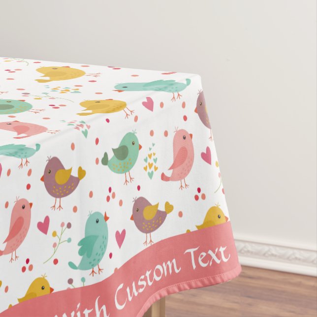 Cute Baby Bird Heart Pink Teal Purple Personalised Tablecloth (In Situ)