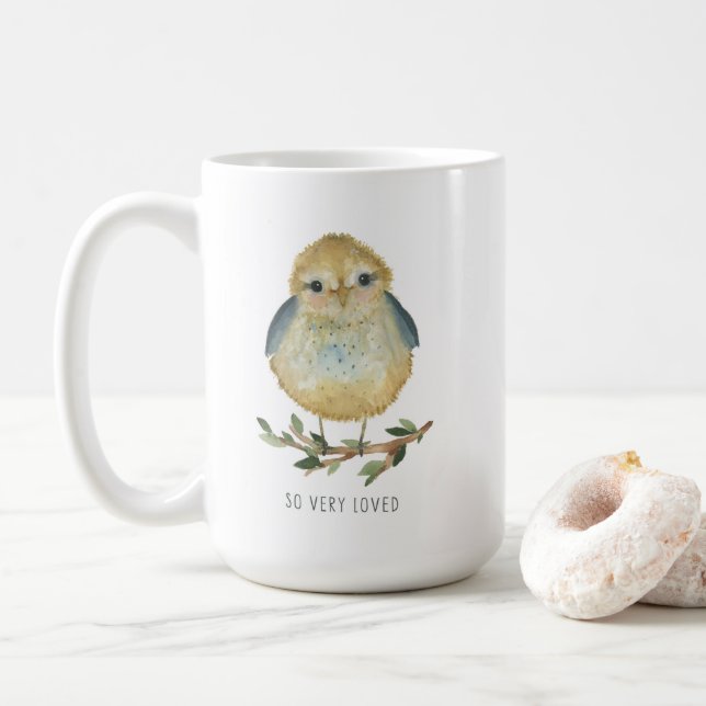 Cute baby bird mug (watercolor) (With Donut)