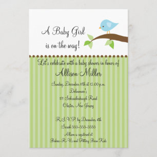 Cute Baby Bird on Branch Boy Baby Shower Invitation