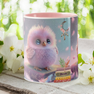 Cute Baby Bird Owl on a Book Personalised  Two-Tone Coffee Mug