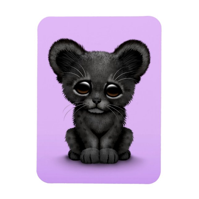 Cute Baby Black Panther Cub on Purple Magnet (Vertical)