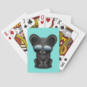 Cute Baby Black Panther Wearing Sunglasses Playing Cards
