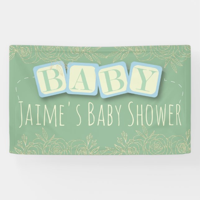 Cute Baby Blocks Boy Baby Shower Banner (Horizontal)