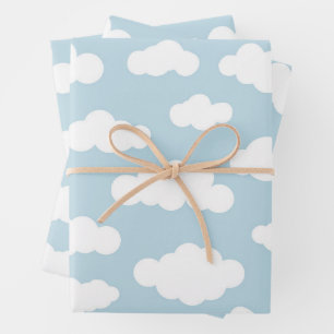 Cute Baby Blue and White Pastel Clouds  Wrapping Paper Sheet