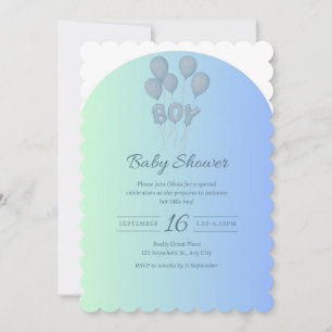 Cute Baby Blue Baby Shower Invitation with Balloon