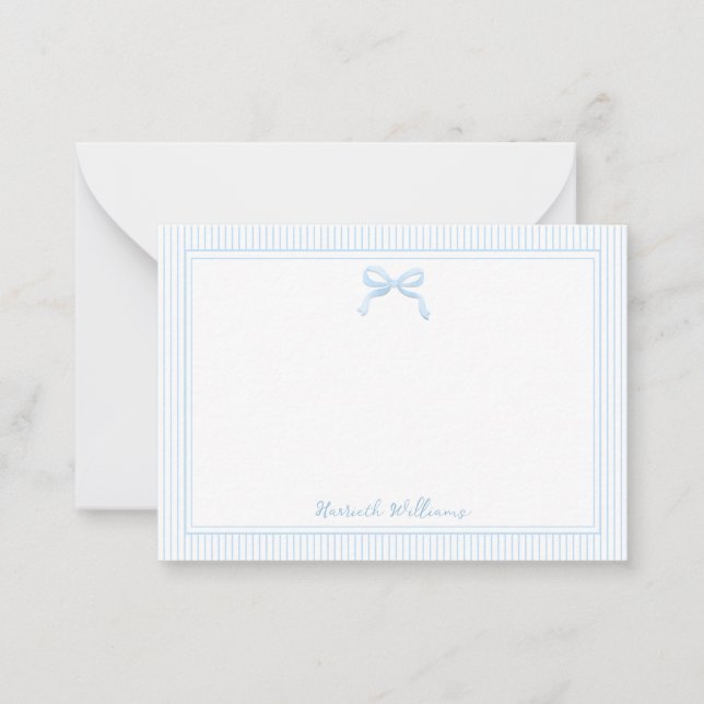 Cute Baby Blue Bow and Stripes Border Card (Front)
