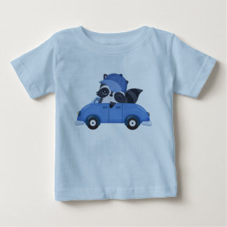 Cute Baby Blue Car Racoon Cartoon T-Shirt