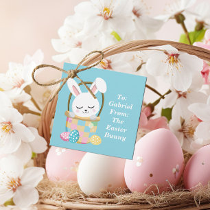 Cute Baby Blue Easter Bunny Customised Party Favour Tags