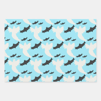 Cute Baby Blue Ghost Bat Wrapping Paper Set of 3
