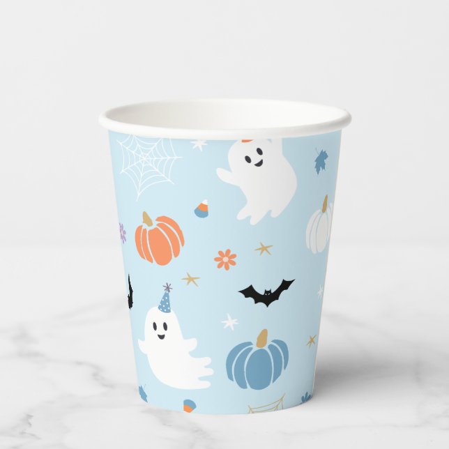 Cute Baby Blue Ghost Halloween Paper Cups (Back)