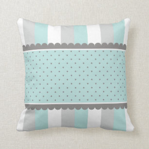 Cute Baby Blue & Grey Stripes and Polka Dots Cushion