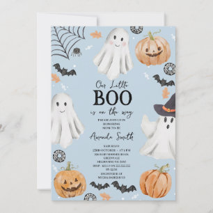 Cute Baby Blue Halloween Little Boo Baby Shower  Invitation