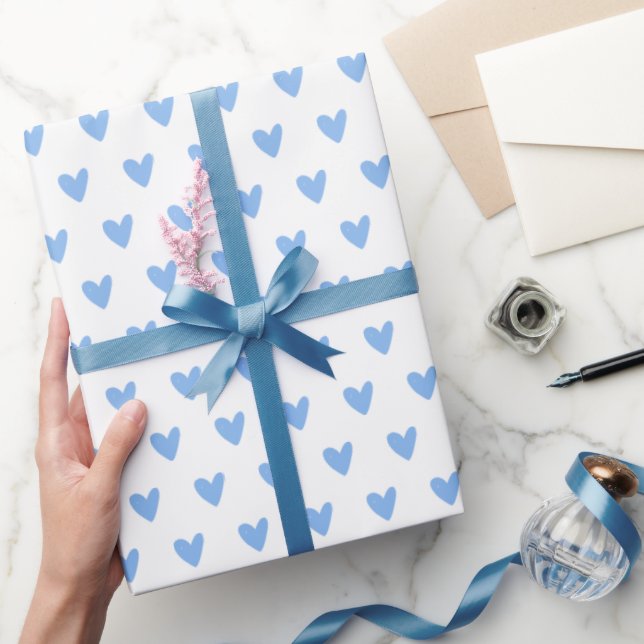 Cute Baby Blue Hearts Pattern Wrapping Paper (Gifting)