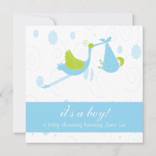 Cute Baby Blue "it's a boy" Baby Shower Invitation (Front)