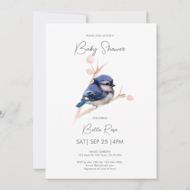 Cute Baby Blue Jay Baby Shower Invitation (Front)