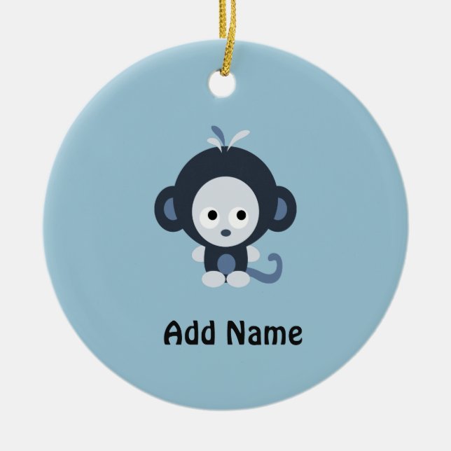 Cute Baby Blue Monkey Ceramic Tree Decoration (Front)