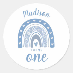 Cute Baby Blue Rainbow Boho First Birthday Classic Round Sticker
