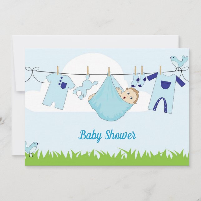 Cute Baby Blue Sky Baby Boy Shower Invitation (Front)