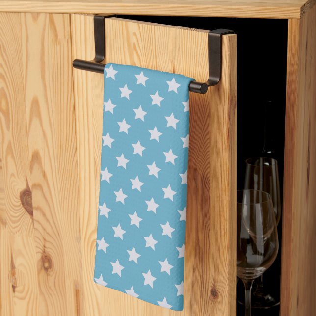 Cute Baby Blue Star Light Grey Repeat Pattern Tea Towel (Thirds Fold)