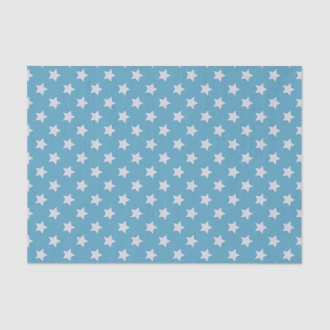 Cute Baby Blue Star Light Grey Repeat Pattern Tissue Paper (Front)
