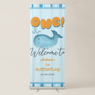 Cute Baby Blue Whale 1st Birthday Retractable Banner