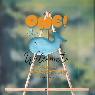 Cute Baby Blue Whale 1st Birthday Welcome Acrylic Sign