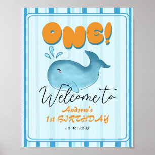 Cute Baby Blue Whale 1st Birthday Welcome Sign