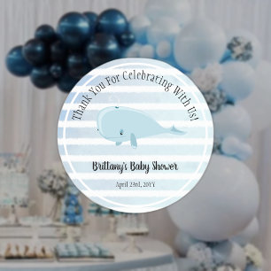 Cute Baby Blue Whale Striped Thank You Classic Round Sticker