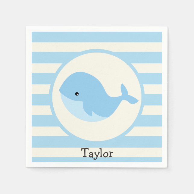 Cute Baby Blue Whale; Stripes Napkin (Front)