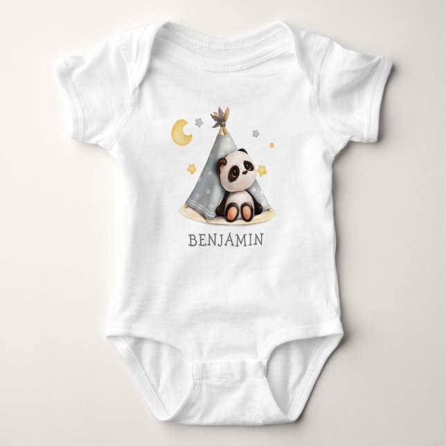 Cute Baby Boho Panda Birthday Bodysuit (Front)