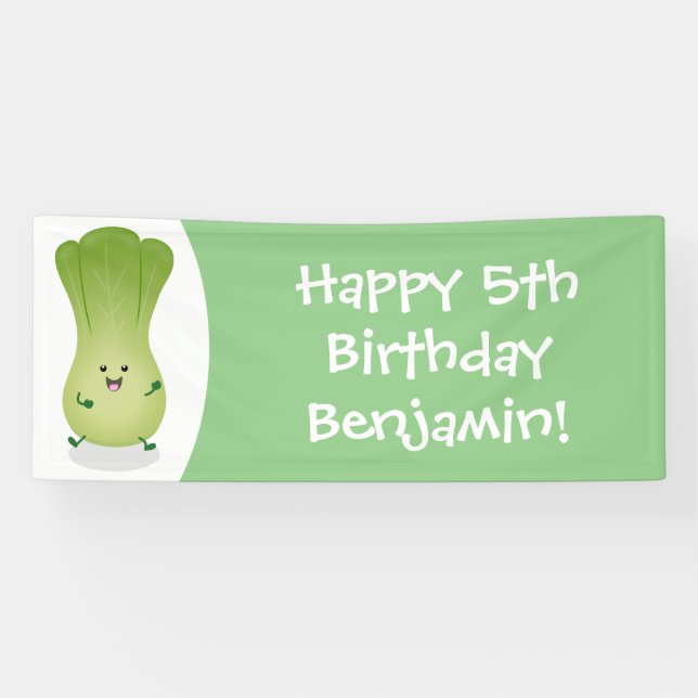 Cute baby bok choy cartoon illustration banner (Horizontal)