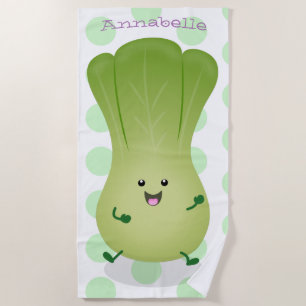 Cute baby bok choy cartoon illustration beach towel
