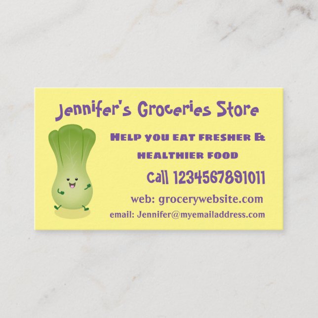 Cute baby bok choy cartoon illustration business card (Front)