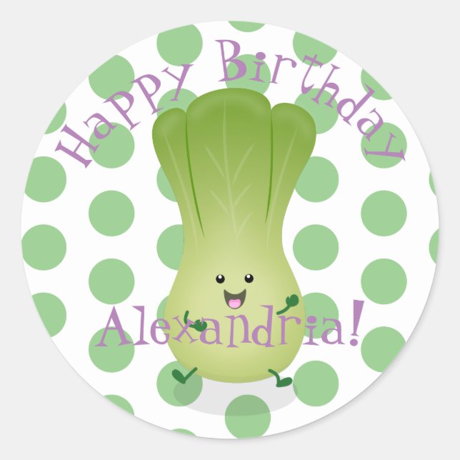 Cute baby bok choy cartoon illustration classic round sticker (Front)