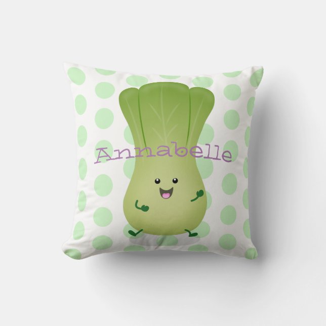 Cute baby bok choy cartoon illustration cushion (Front)