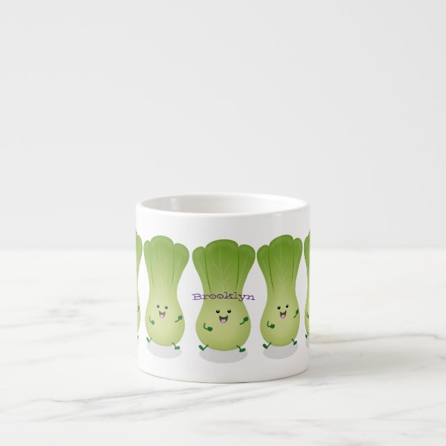 Cute baby bok choy cartoon illustration espresso cup (Front)