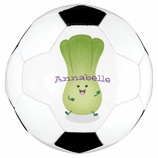 Cute baby bok choy cartoon illustration football (Front)